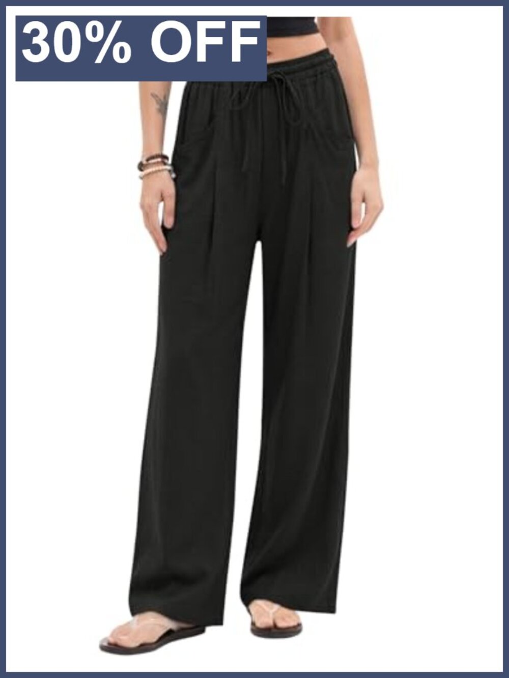 Linen Wide Leg High Waisted Palazzo Pants with Pockets